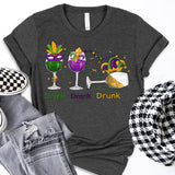 Mardi Gras Drink Shirt, Mardi Gras Drinking Party Sweatshirt, Wine Mardi Gras Beads Shirt