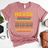 Proud To Be Black Shirt, Never Apologize Black History Shirt, Black Pride Shirt