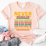 Proud To Be Black Shirt, Never Apologize Black History Shirt, Black Pride Shirt