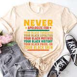 Proud To Be Black Shirt, Never Apologize Black History Shirt, Black Pride Shirt