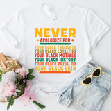 Proud To Be Black Shirt, Never Apologize Black History Shirt, Black Pride Shirt