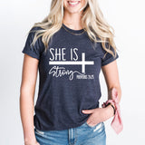 She is Strong T-Shirt, Christian Girl T-Shirt, Strong Women Shirt, Faith Shirt