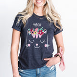 Floral Meow Cat Shirt, Kitten Mommy Tee, Cat Mama T-Shirt, Cat Lover Shirts