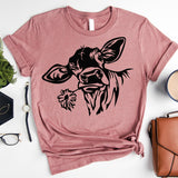 Cow With Flowers Shirt, Cow Head Shirt, Farm Life Shirt
