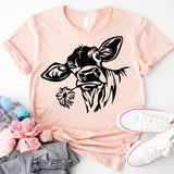 Cow With Flowers Shirt, Cow Head Shirt, Farm Life Shirt