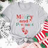 Merry and Pregnant T-Shirt, Pregnancy Announcement Shirt, Pregnant Christmas Tee
