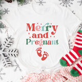 Merry and Pregnant T-Shirt, Pregnancy Announcement Shirt, Pregnant Christmas Tee