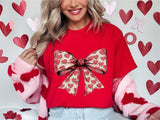 Valentine Day Heart Coquette Bow Shirt, Retro Valentine Day Bow Sweatshirt, Heart Bow Shirt