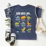 God says I am Dinosaur Shirt, Kids Religious Tee