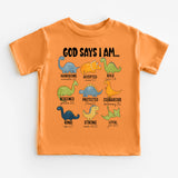 God says I am Dinosaur Shirt, Kids Religious Tee