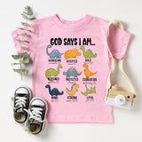 God says I am Dinosaur Shirt, Kids Religious Tee