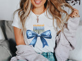 Hanukkah Bow Jewish Shirt, Jewish Hanukkah Tee, Coquette Hanukkah Tee