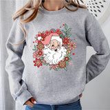 Floral Santa Sweatshirt, Retro Christmas Shirt, Pink Santa Christmas Party Shirt
