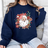 Floral Santa Sweatshirt, Retro Christmas Shirt, Pink Santa Christmas Party Shirt