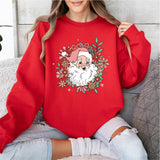 Floral Santa Sweatshirt, Retro Christmas Shirt, Pink Santa Christmas Party Shirt