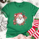 Floral Santa Sweatshirt, Retro Christmas Shirt, Pink Santa Christmas Party Shirt