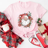 Floral Santa Sweatshirt, Retro Christmas Shirt, Pink Santa Christmas Party Shirt
