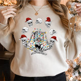 Skeleton Namaste Christmas Sweatshirt, Skeleton Yoga T-shirt, Christmas Lights Tshirt
