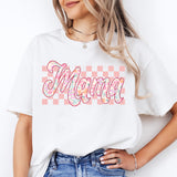 Checkered Floral Mama T-Shirt, Retro Mama Shirt