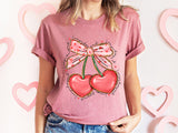 Love You Cherry Much T-Shirt, Valentine's Day Heart Coquette Bow Shirt