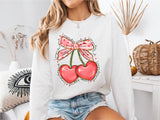 Love You Cherry Much T-Shirt, Valentine's Day Heart Coquette Bow Shirt