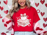 Books Valentine's Day Sweatshirt, Books And Coffee Valentine T-Shirt, Coquette Bow Shirt