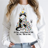It's Fine I'm Fine Everything Is Fine Christmas Cat Shirt
