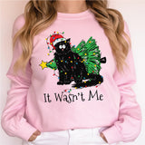 It Wasn't Me Cat Sweatshirt, Christmas Black Cat Sweatshirt