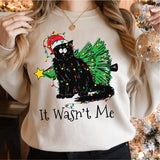 It Wasn't Me Cat Sweatshirt, Christmas Black Cat Sweatshirt