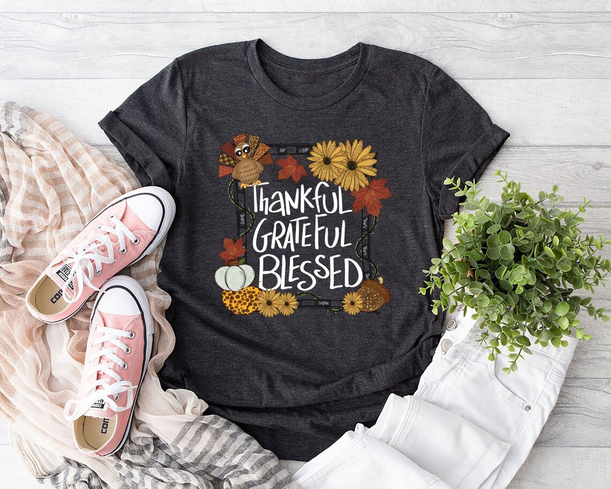 Grateful Thankful Blessed, Thanksgiving Teacher Shirt, Thanksgiving Shirt, Thanksgiving Tee, Fall Shirt, Thanksgiving Gift, Thankful T-Shirt - Nesta Tees