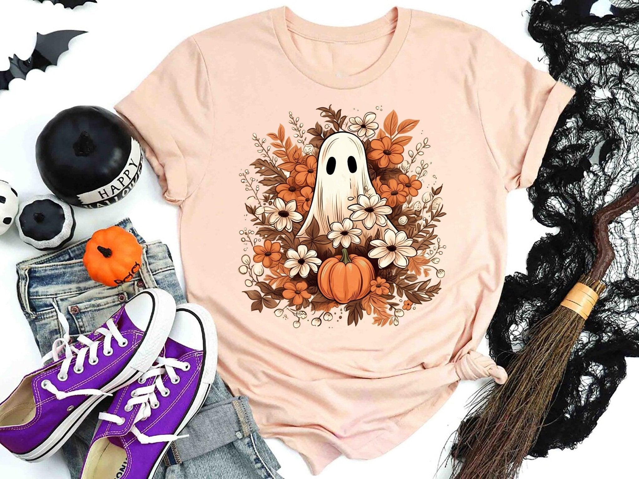 Halloween Ghost Sweatshirt, Spooky Season Shirt, Halloween Boo Shirt, Spooky Vibes Shirt, Autumn Ghost Season Shirt, Halloween Leaves Tee - Nesta Tees