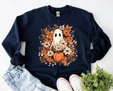 Halloween Ghost Sweatshirt, Spooky Season Shirt, Halloween Boo Shirt, Spooky Vibes Shirt, Autumn Ghost Season Shirt, Halloween Leaves Tee - Nesta Tees