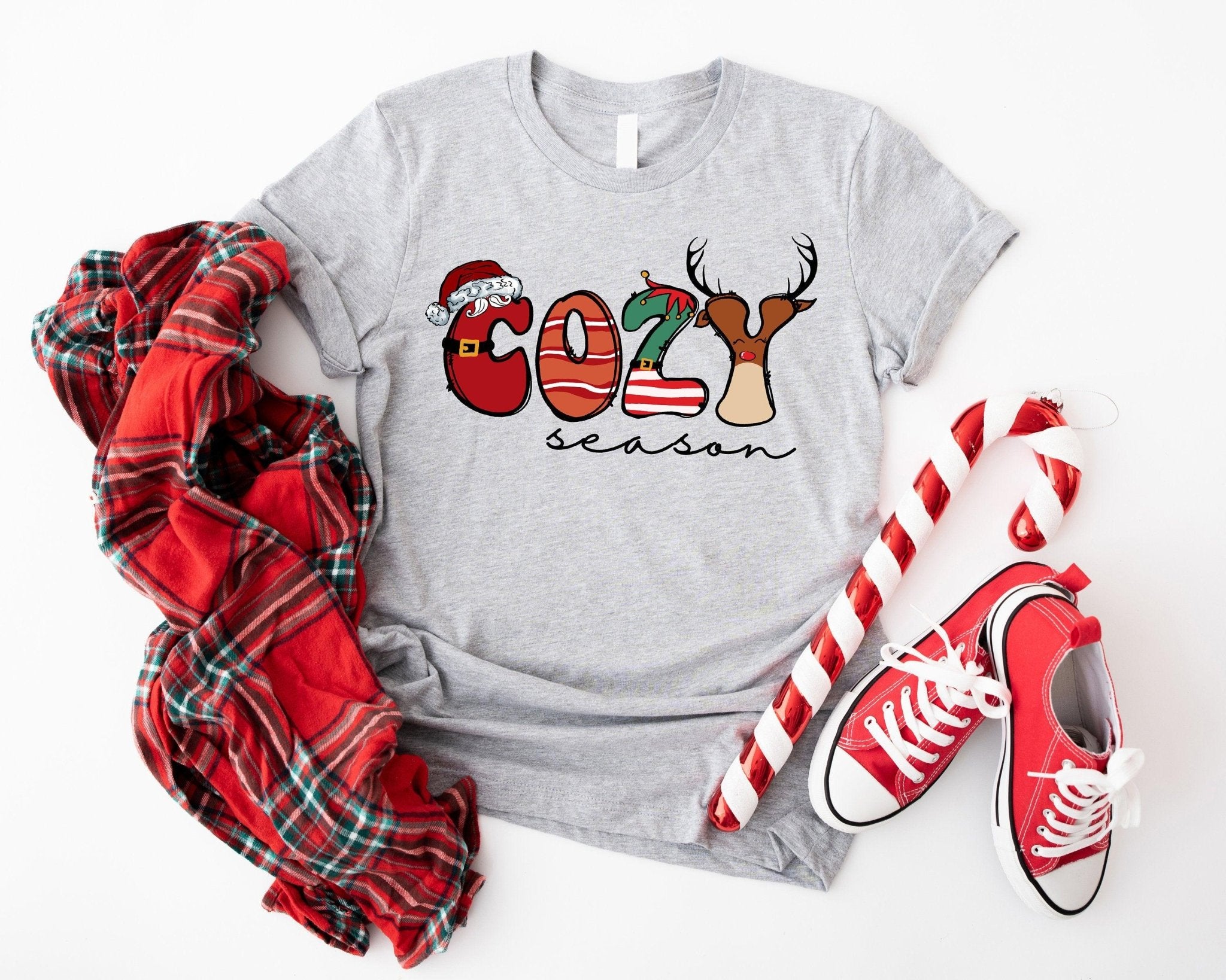 Cozy Season Merry Christmas Sweatshirt, Christmas Santa Hat Shirt, Reindeer Xmas Sweatshirt, Winter Holiday Shirt, Get Cozy Sweatshirt - Nesta Tees
