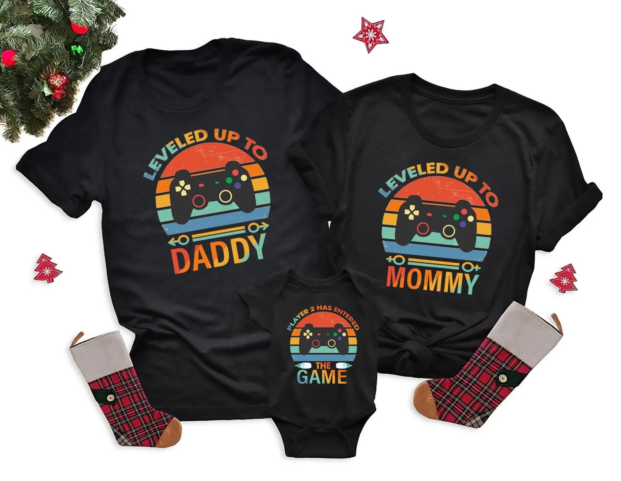 Gamer Dad and Baby T-Shirts, Leveled Up to Daddy Shirt, Player 2 Has Entered the Game Shirt - Nesta Tees