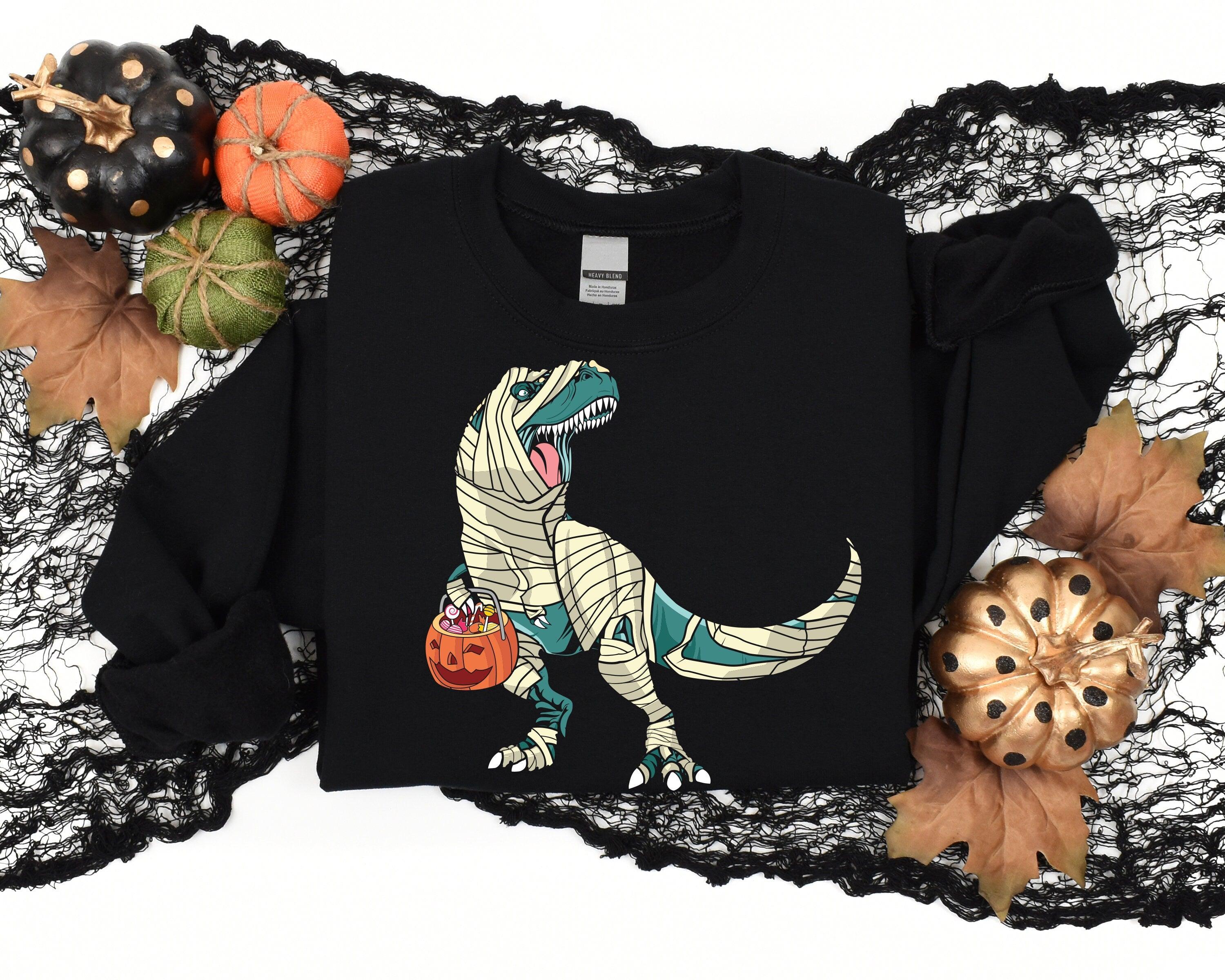 Trick or Treat Dinosaur Sweatshirt, Rawr Dinosaur Halloween Mummy Shirt, Halloween Shirt, TRex halloween Shirt, Spooky Season Tee - Nesta Tees