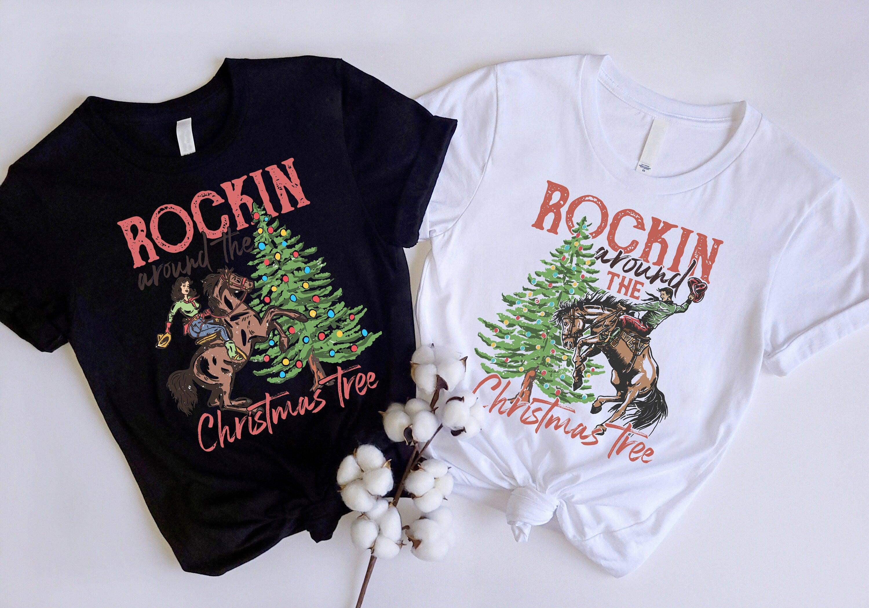 Rockin' Around The Christmas Tree Shirt, Retro Christmas Western Shirt, Cowboy Christmas Shirt, Cowgirl Christmas, Country Christmas Shirt - Nesta Tees