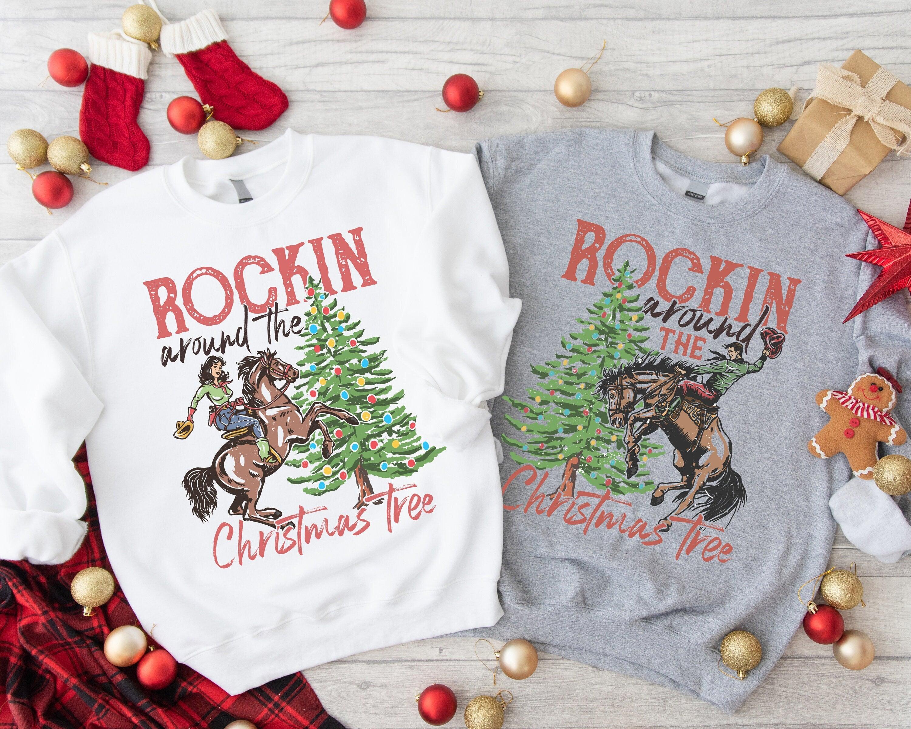 Rockin' Around The Christmas Tree Shirt, Retro Christmas Western Shirt, Cowboy Christmas Shirt, Cowgirl Christmas, Country Christmas Shirt - Nesta Tees