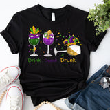 Mardi Gras Drink Shirt, Mardi Gras Drinking Party Sweatshirt, Wine Mardi Gras Beads Shirt