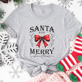 Santa Merry Shirt, Retro Christmas Santa University T-Shirt, Christmas Bow Shirt