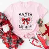 Santa Merry Shirt, Retro Christmas Santa University T-Shirt, Christmas Bow Shirt