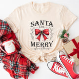 Santa Merry Shirt, Retro Christmas Santa University T-Shirt, Christmas Bow Shirt