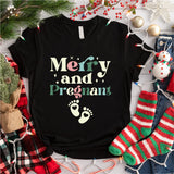 Merry and Pregnant T-Shirt, Pregnancy Announcement Shirt, Pregnant Christmas Tee