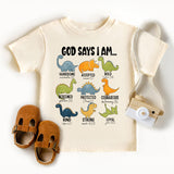 God says I am Dinosaur Shirt, Kids Religious Tee