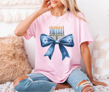 Hanukkah Bow Jewish Shirt, Jewish Hanukkah Tee, Coquette Hanukkah Tee