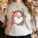 Floral Santa Sweatshirt, Retro Christmas Shirt, Pink Santa Christmas Party Shirt