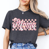 Checkered Floral Mama T-Shirt, Retro Mama Shirt