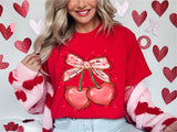 Love You Cherry Much T-Shirt, Valentine's Day Heart Coquette Bow Shirt