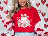 Books Valentine's Day Sweatshirt, Books And Coffee Valentine T-Shirt, Coquette Bow Shirt