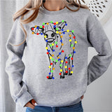 Cow and Christmas Lights Sweatshirt, Christmas Sweatshirt