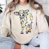 Cow and Christmas Lights Sweatshirt, Christmas Sweatshirt